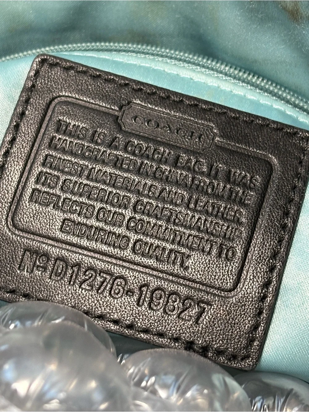 COACH Black Leather Shoulder Bag with Teal and Cream Tags